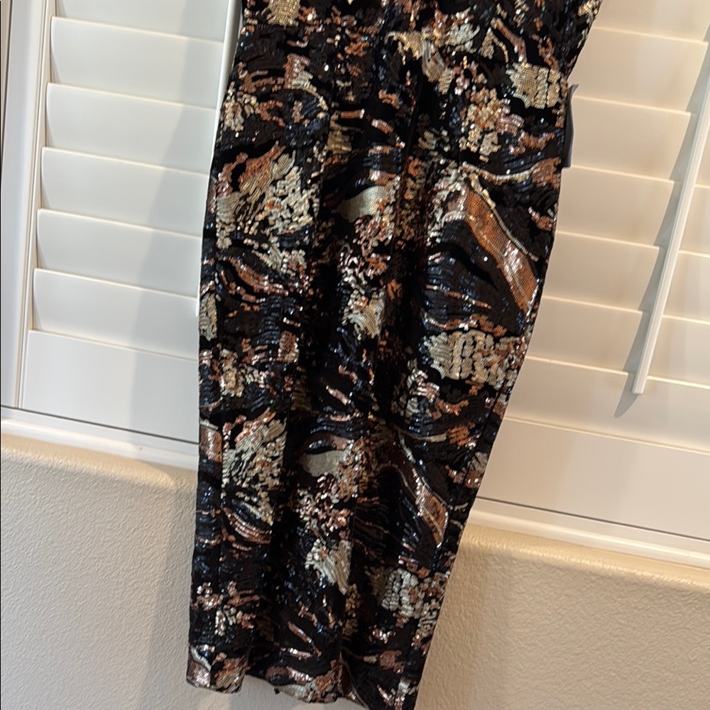Dress the Population Black Sequin Midi Dress with Gold & Bronze Accents - Picture 3 of 9